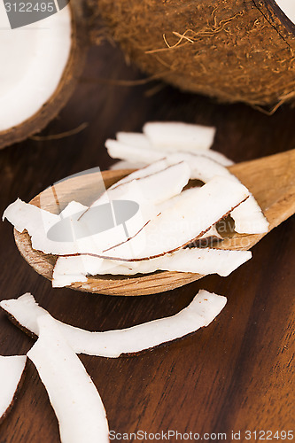 Image of Close up of sliced coconut