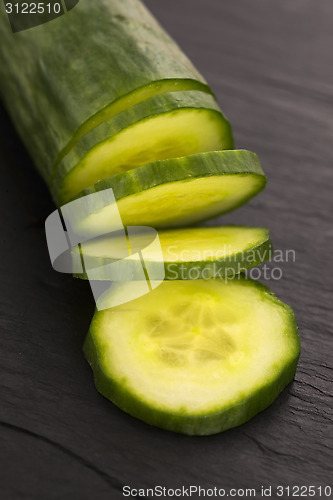 Image of cucumber slices on on black plate