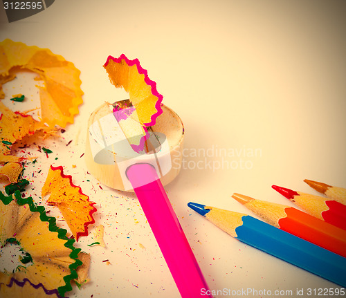 Image of colored pencils, sharpener and shavings