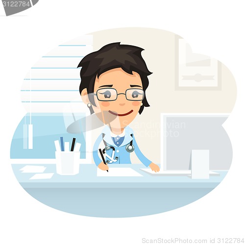 Image of Woman Doctor Character Sitting at the Desk