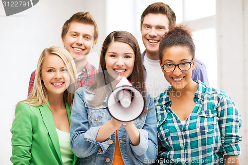 Image of group of students with megaphone at school