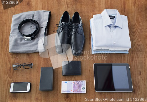 Image of close up of formal clothes and personal stuff