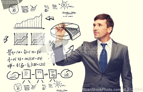 Image of buisnessman drawing plan on virtual screen