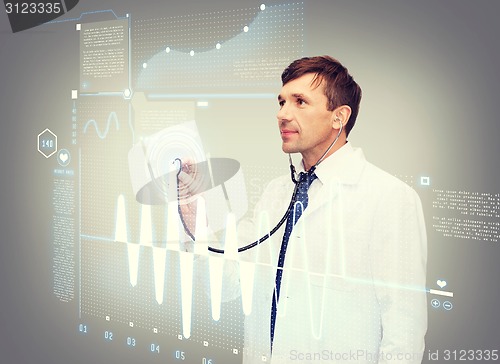 Image of male doctor with stethoscope and cardiogram