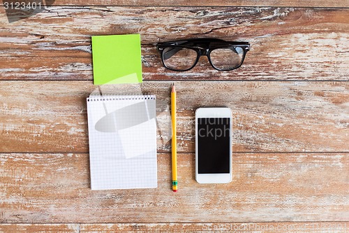 Image of close up of office stuff on table