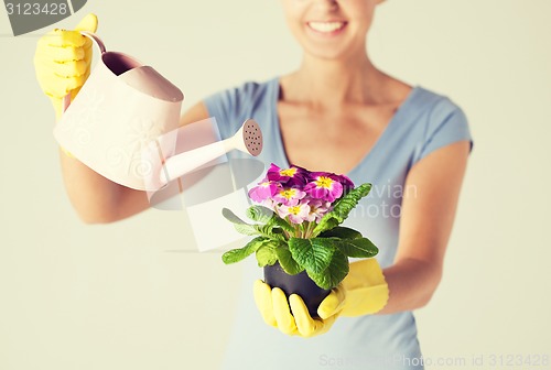 Image of woman holding pot with flower