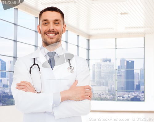 Image of smiling male doctor with stethoscope