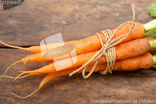 Image of baby carrots bunch tied with rope