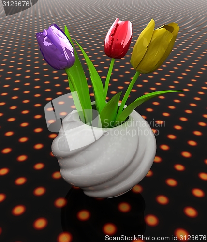 Image of Tulips with leaf in vase