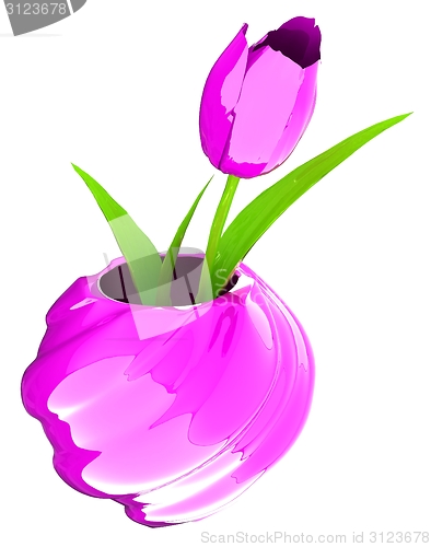 Image of Tulips with leaf in vase