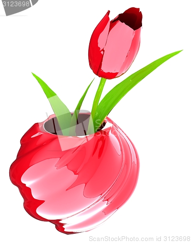 Image of Tulips with leaf in vase