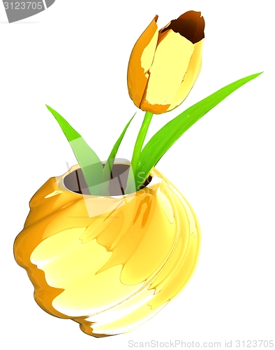Image of Tulips with leaf in vase