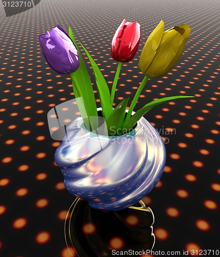 Image of Tulips with leaf in vase