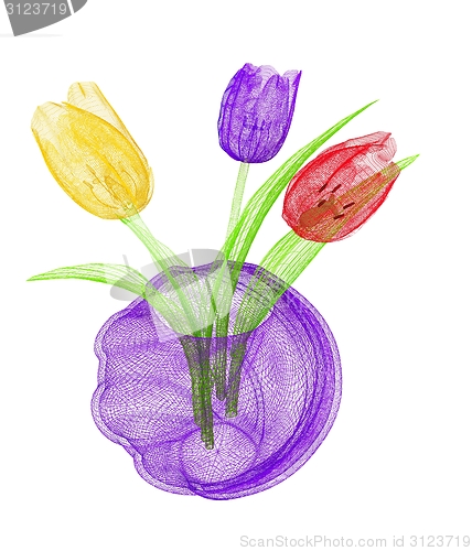 Image of Tulips with leaf in vase