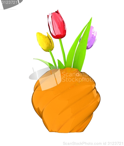 Image of Tulips with leaf in vase