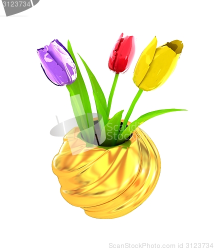 Image of Tulips with leaf in vase