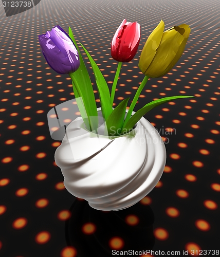 Image of Tulips with leaf in vase