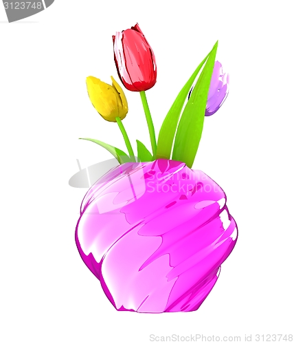 Image of Tulips with leaf in vase