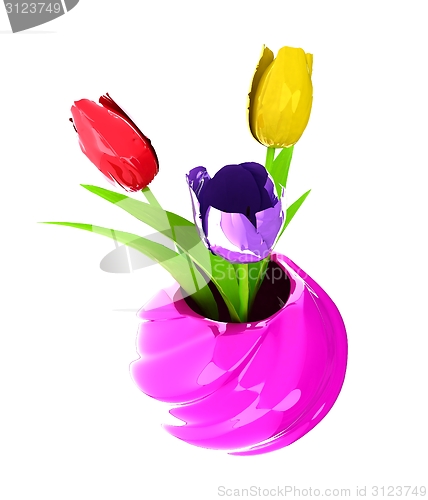 Image of Tulips with leaf in vase