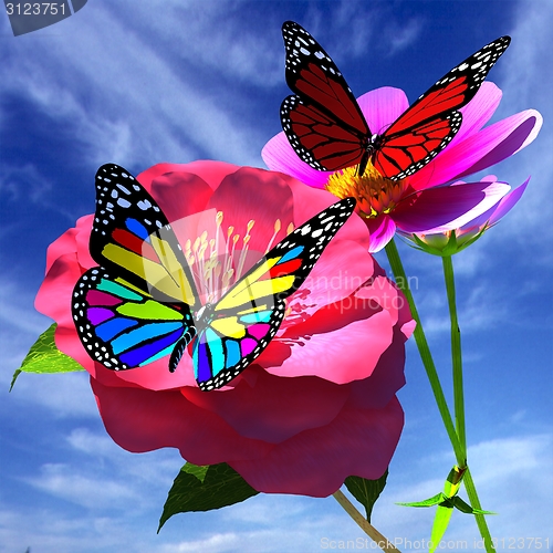 Image of Beautiful Flower and butterfly against the sky 