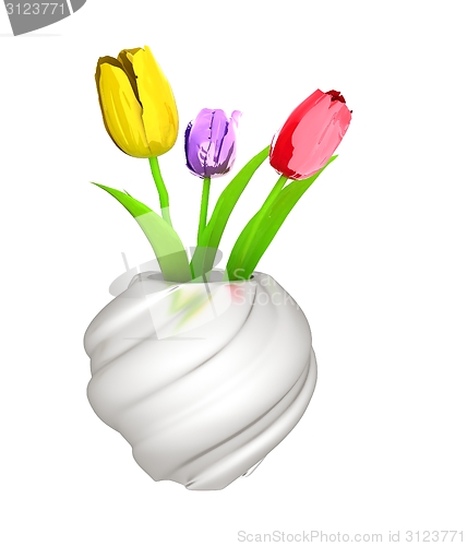 Image of Tulips with leaf in vase