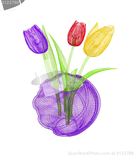 Image of Tulips with leaf in vase
