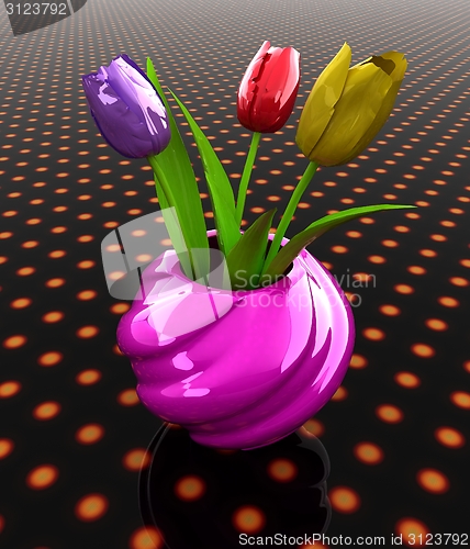 Image of Tulips with leaf in vase