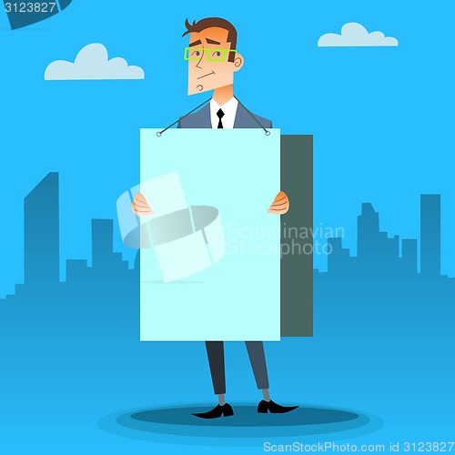Image of Businessman with a poster and place for text
