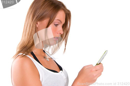 Image of Young beautiful woman with cellphone