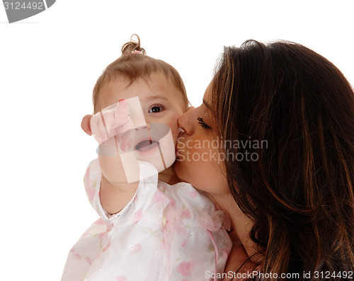 Image of Mother kissing her baby.