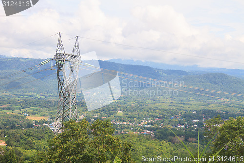 Image of High voltage towers on mountain