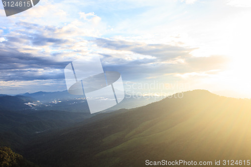 Image of  green mountains and forest on top veiw