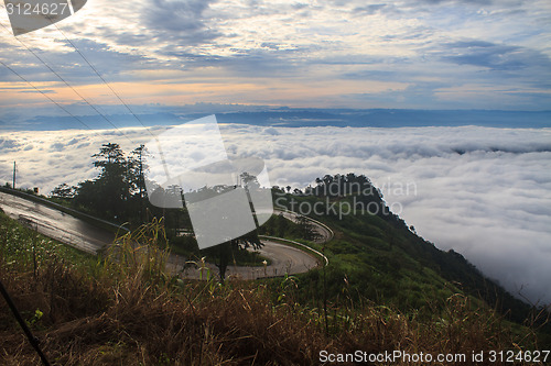 Image of sea of fog with forests as foreground