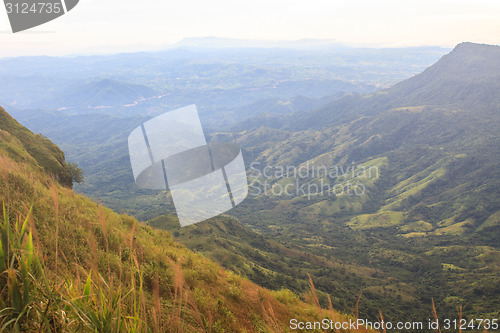 Image of  green mountains and forest on top veiw