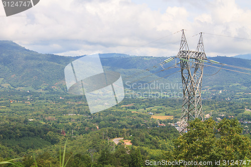 Image of High voltage towers on mountain