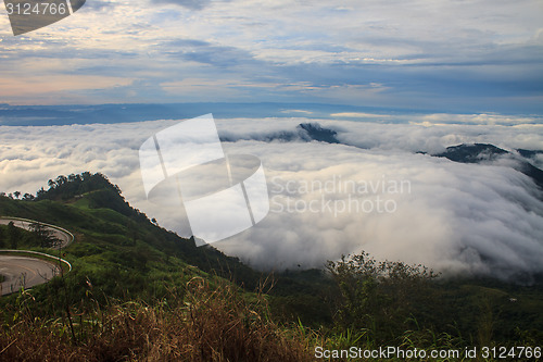 Image of sea of fog with forests as foreground