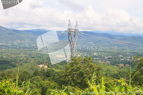 Image of High voltage towers on mountain
