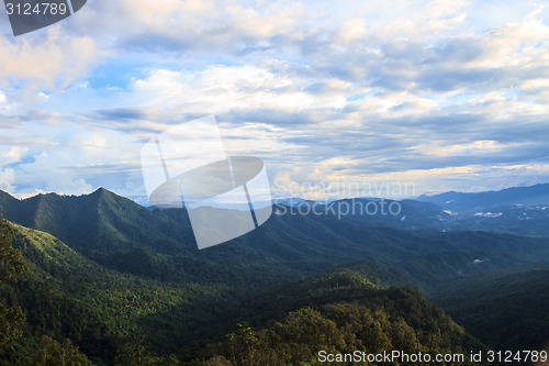 Image of  green mountains and forest on top veiw