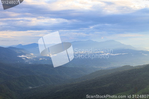 Image of  green mountains and forest on top veiw