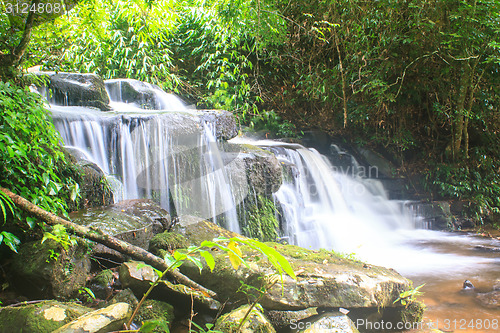 Image of waterfall and rocks covered with moss