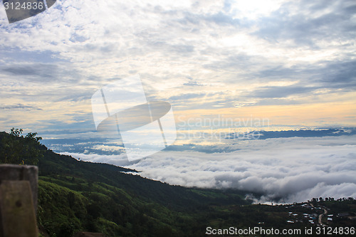 Image of sea of fog with forests as foreground