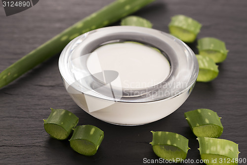 Image of aloe vera - leaves and cream