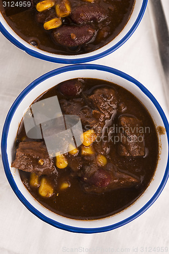 Image of Tasty winter traditional hot pot stew with meat and vegetables 