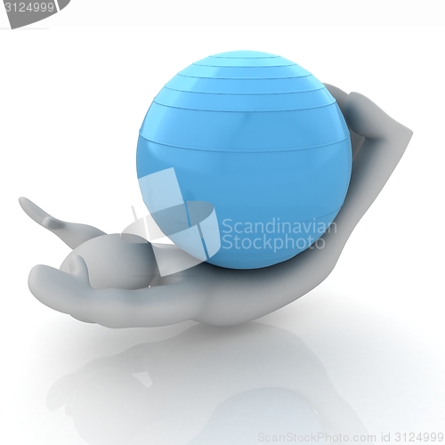 Image of 3d man exercising position on fitness ball. My biggest pilates s