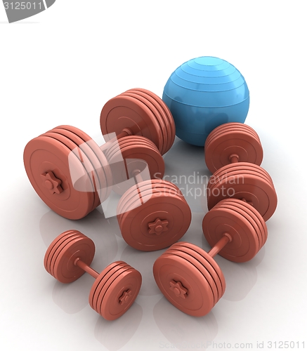 Image of Fitness ball and dumbell