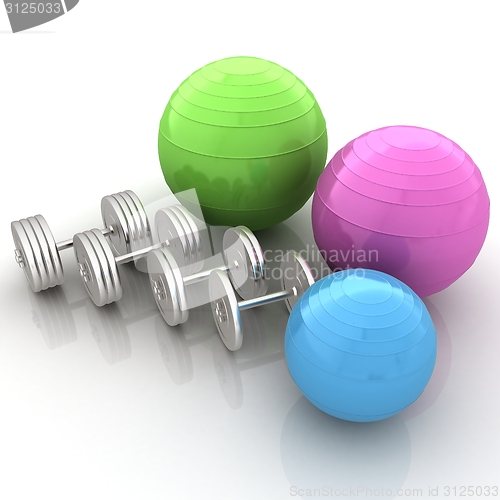 Image of Fitness ball and dumbell