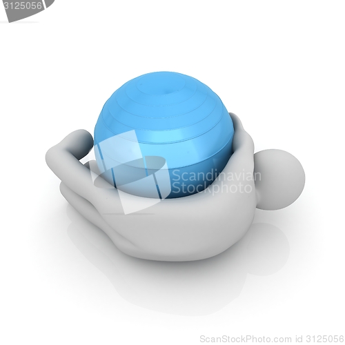Image of 3d man exercising position on fitness ball. My biggest pilates s