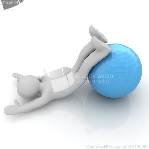 Image of 3d man exercising position on fitness ball. My biggest pilates s