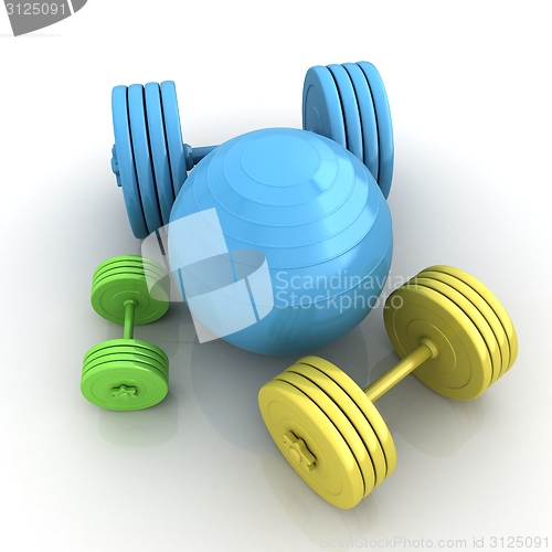 Image of Fitness ball and dumbell