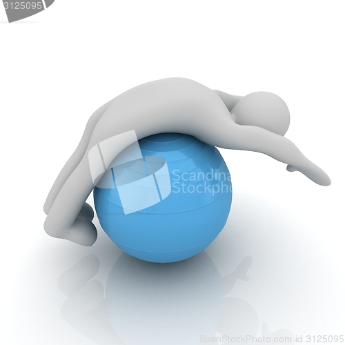 Image of 3d man exercising position on fitness ball. My biggest pilates s